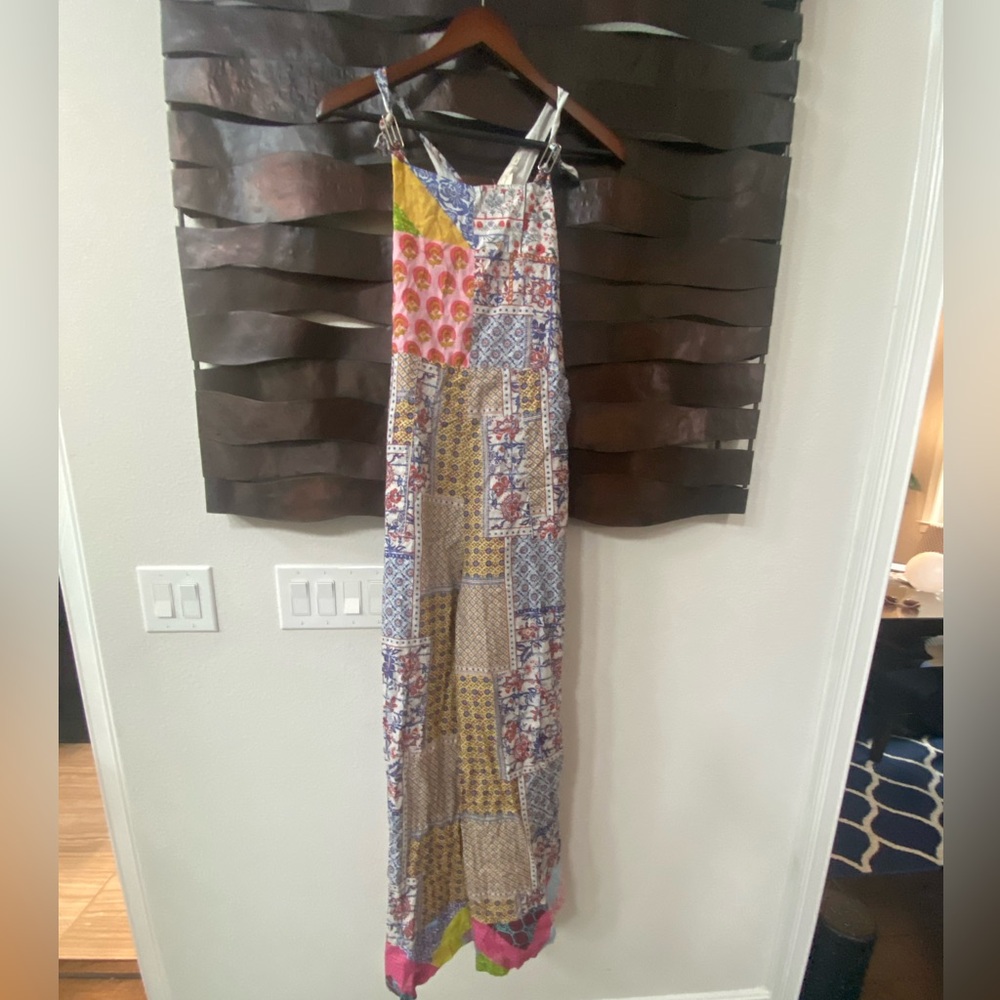 NWOT quilt patch overalls from Anthropology Sz M invisible zipper on top